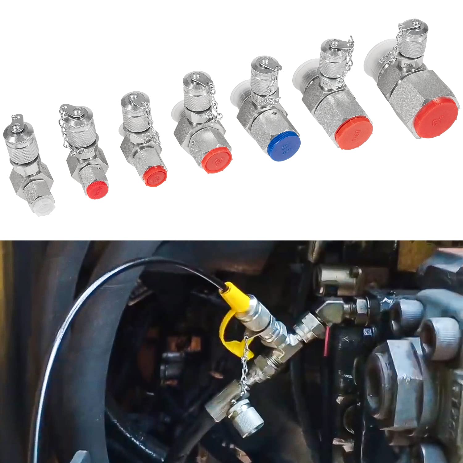 E-cowlboy JIC37 Hydraulic Swivel Run Tees Hydraulic Tee Pipe Connector Tester Tee Coupling Set for Excavator Construction Machinery Hydraulic System 9000PSI600BAR60MPa (7 Pack)