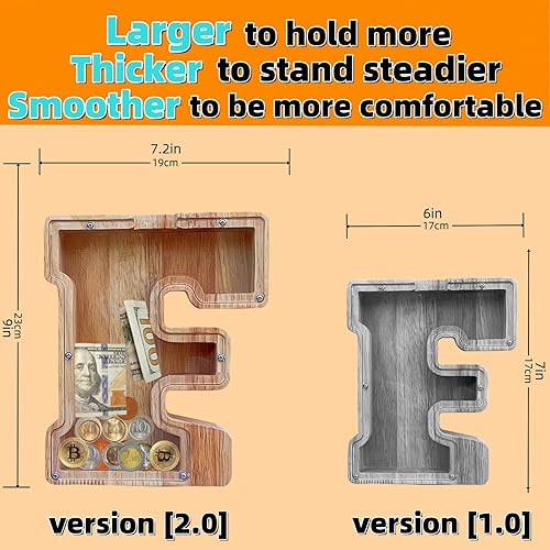 Miniatura 39 de Alcancía grande para niños y niñas, alcancía de madera personalizada con diseño recortado, bancos de monedas de letras del alfabeto, caja de ahorro