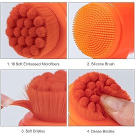 Beomeen Face Brush 2 in 1, Silicone Facial Cleansing Exfoliating Brush Soft Bristles Pore Deep Cleansing Manual Dual Face Wash Scrub Brush for Massaging, Makeup Skincare Removal, Fluorescent Orange