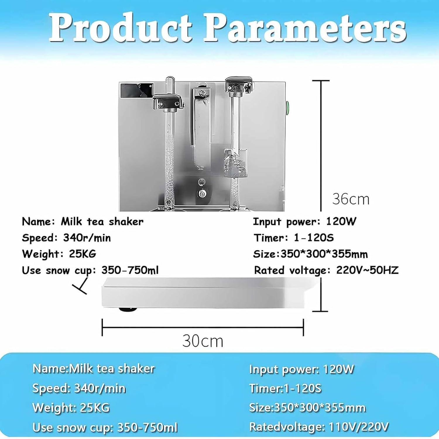 Electric Milk Tea Shaking Machine Stainless Steel Automatic Cocktail Shaker Double Frame and Double Cups Cocktails 350ml to 1000ml Capacity for Bubble Tea,Juice,Coffee,Milk,Wine
