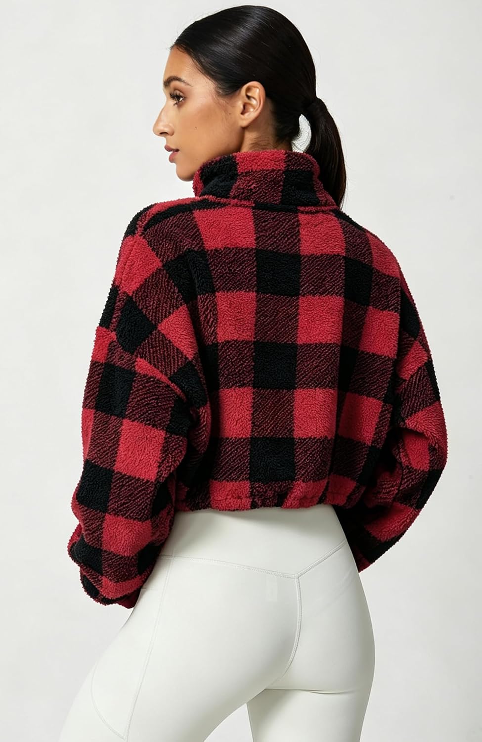  Women's Full Zip Fleece Short Jacket Warm Winter Long Sleeve Stand Collar Sherpa Crop Coat thumbnail