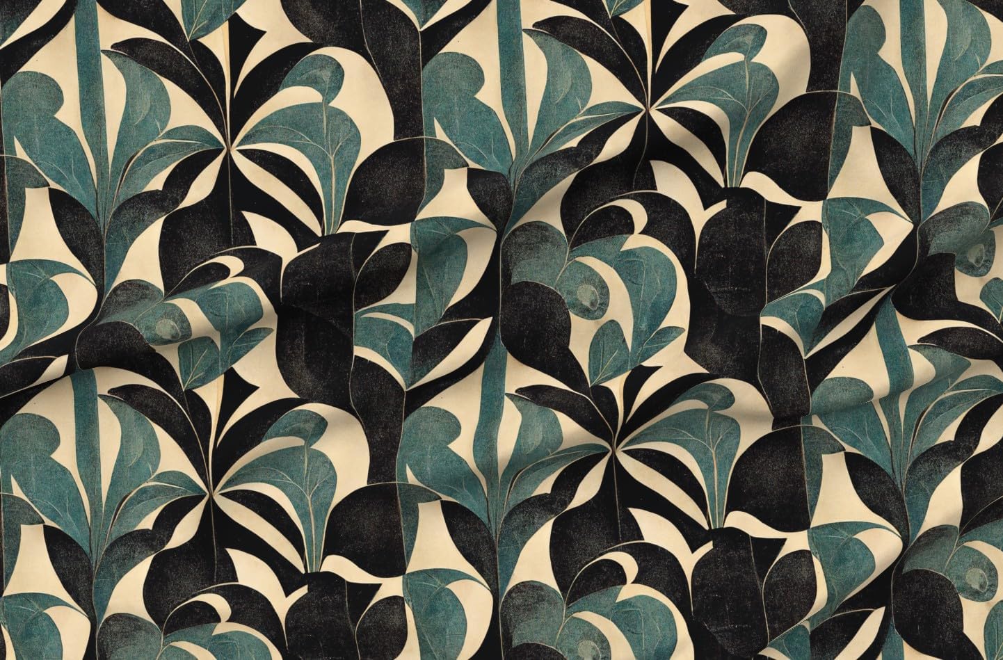 Spoonflower Fabric - Art Deco Leaves Botanical Geometric 1920S Arches Abstract Weathered Printed on Petal Cotton Fabric Fat Quarter - Sewing Quilting Apparel Crafts Decor