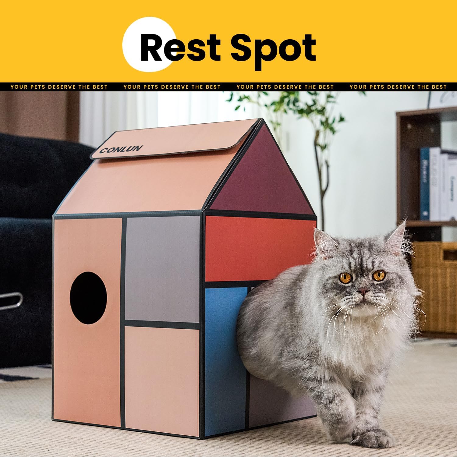review Cardboard Cat House with Cat Scratch Pad&Catnip,Easy-to-Assemble Cat Scratcher Cardboard House for Various Home Decor,Cat Scratching Home Toy for Indoor Cats&Small Animals Birthday