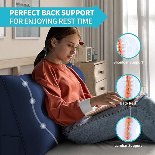 Miniatura 5 de CECER Almohada de cabecera de cama tamaño California King, almohada triangular grande con dos bolsillos laterales, cojín largo de cuña para cama o