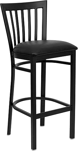 Flash Furniture HERCULES Series Black School House Back Metal Restaurant Barstool - Asiento de vinilo negro