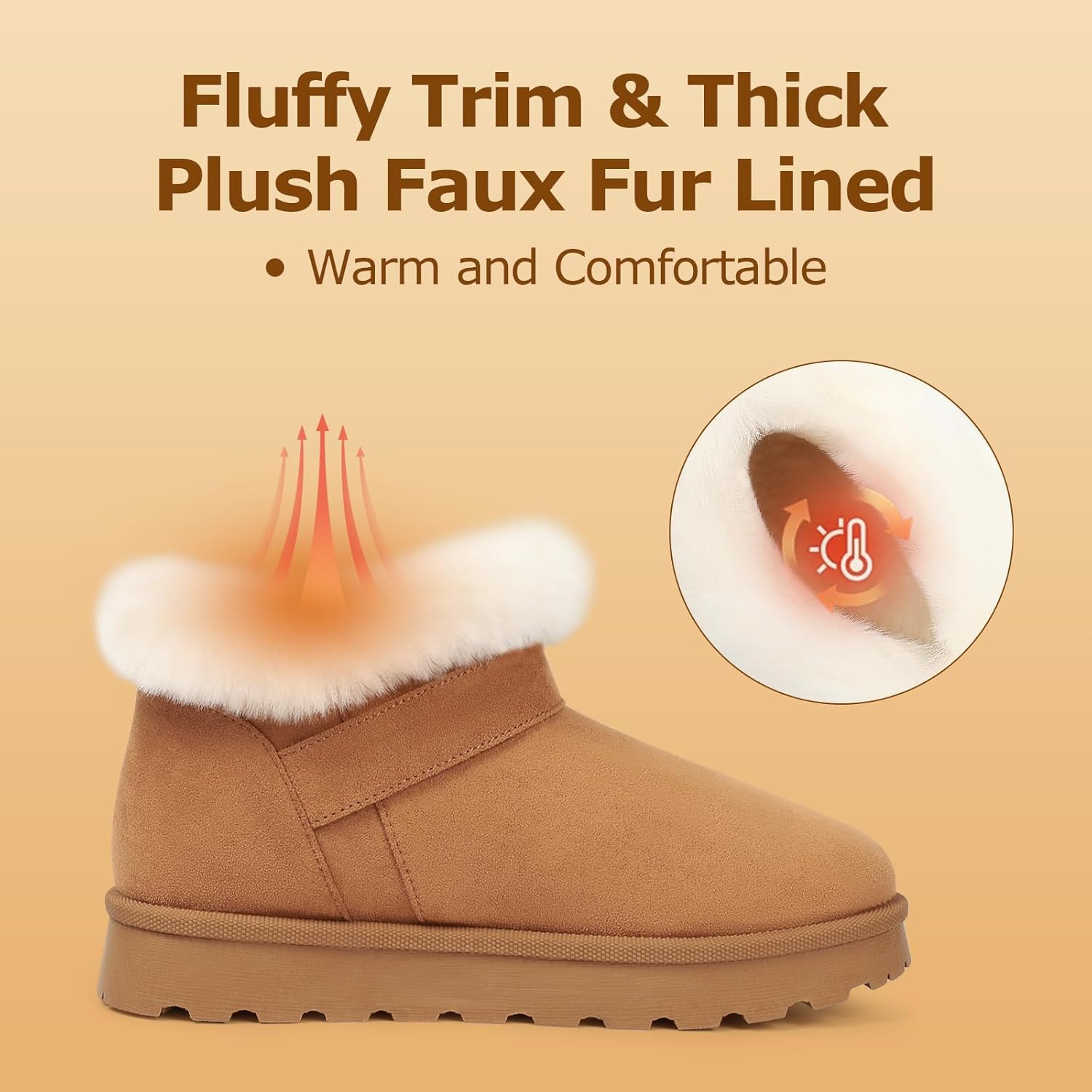 Winter Mini Boots for Women: Faux Fur Lining Ankle Snow Booties With Fluffy Trim and Buckle Decor Warm Slip On Comfort Shoes - Image 4