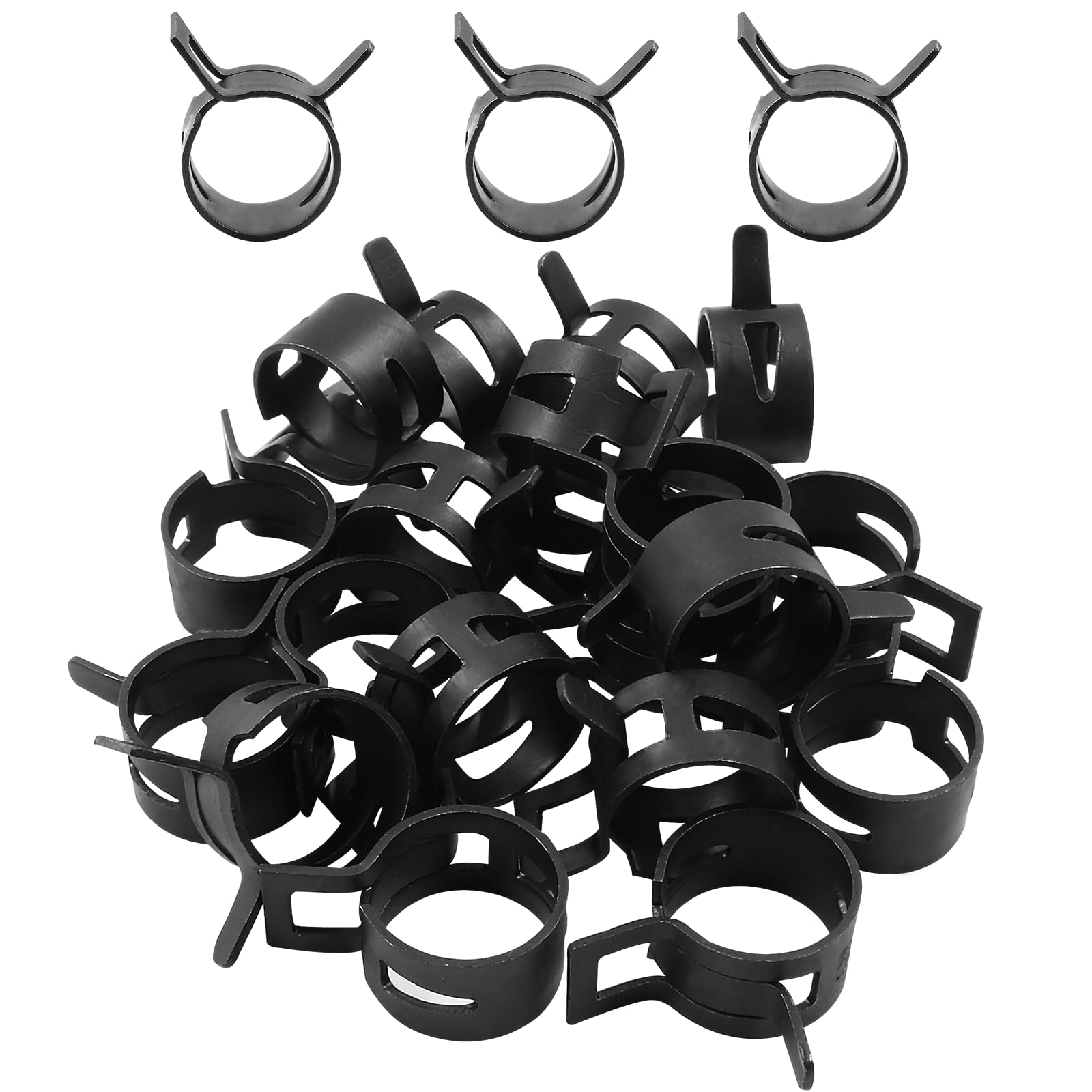 0.7 Inch ID Spring Band Type Clamps, Black, 20 Pcs