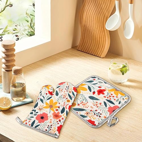 Miniatura 3 de Juego de manoplas de horno y soportes para ollas, guantes de horno y agarraderas de The Pioneer Woman, guantes de horno resistentes al calor y