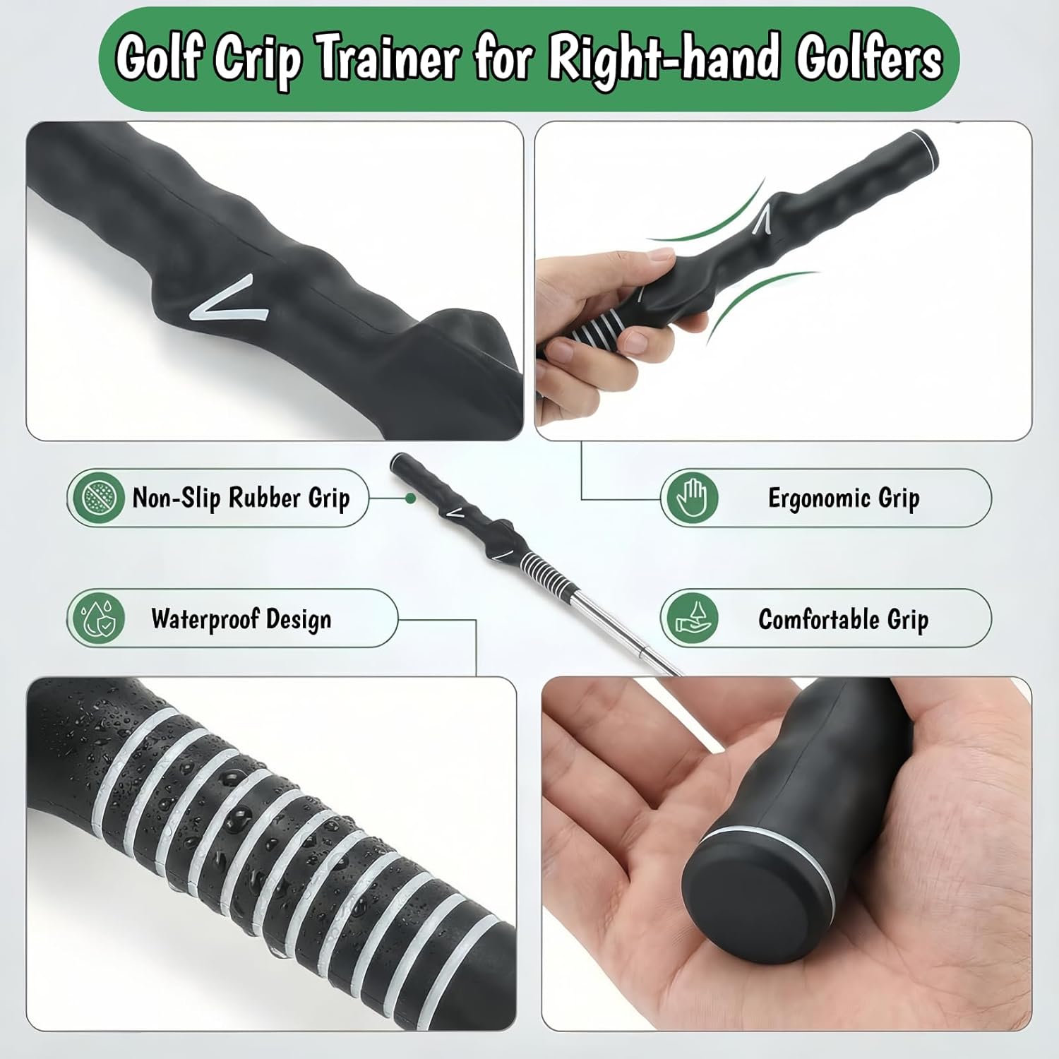 Retractable Golf Swing Training Aid, Golf Alignment Sticks for Swing Tempo & Chipping Practice, Golf Grip Trainer Right Hand with Arm Band for Beginners, Indoor Outdoor Practice