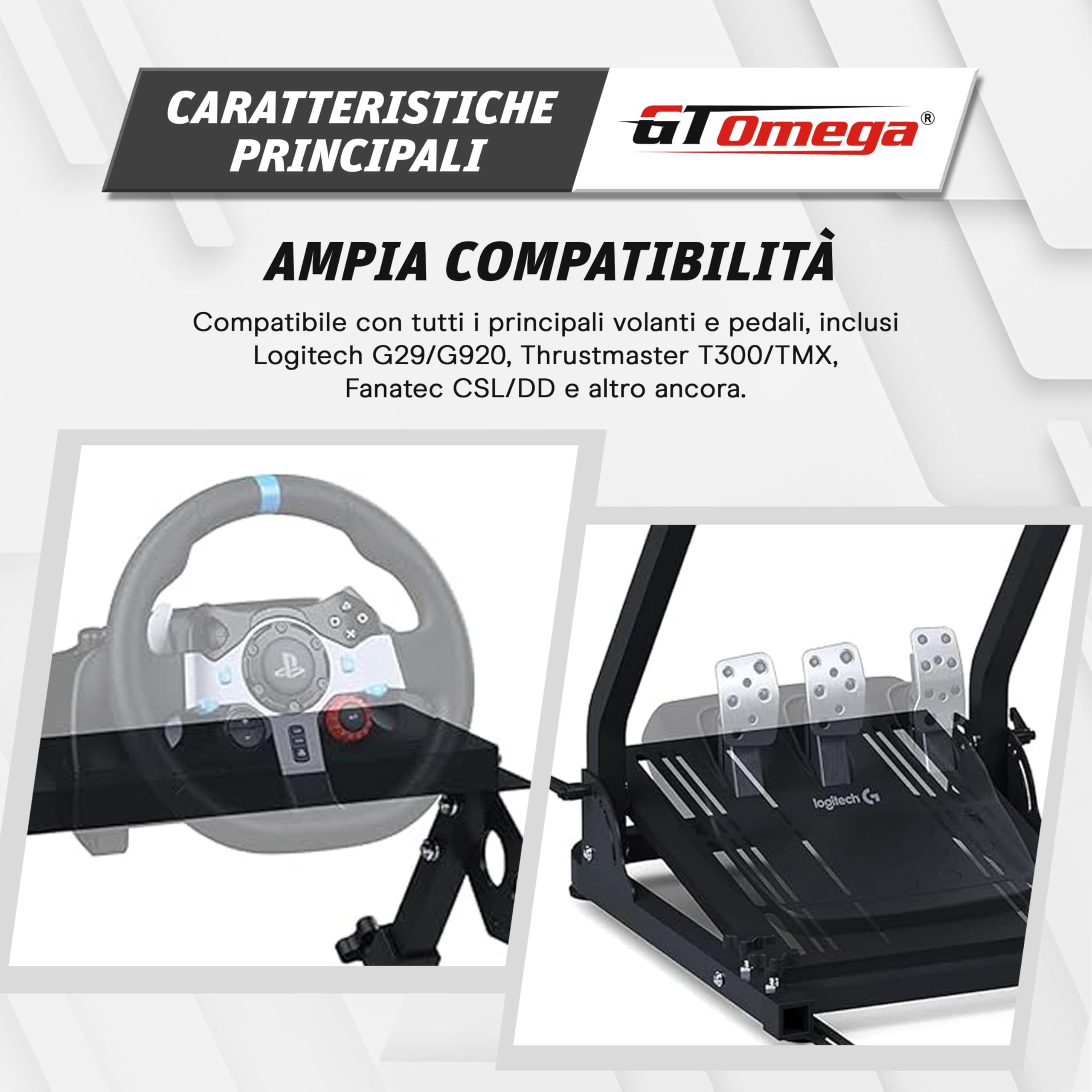 GT OMEGA Classic Supporto per volante - Simulazione pieghevole entry-level, pre-equipaggiata con supporto per cambio e collegamento per sedia, regolabile e pronta per l'aggiornamento