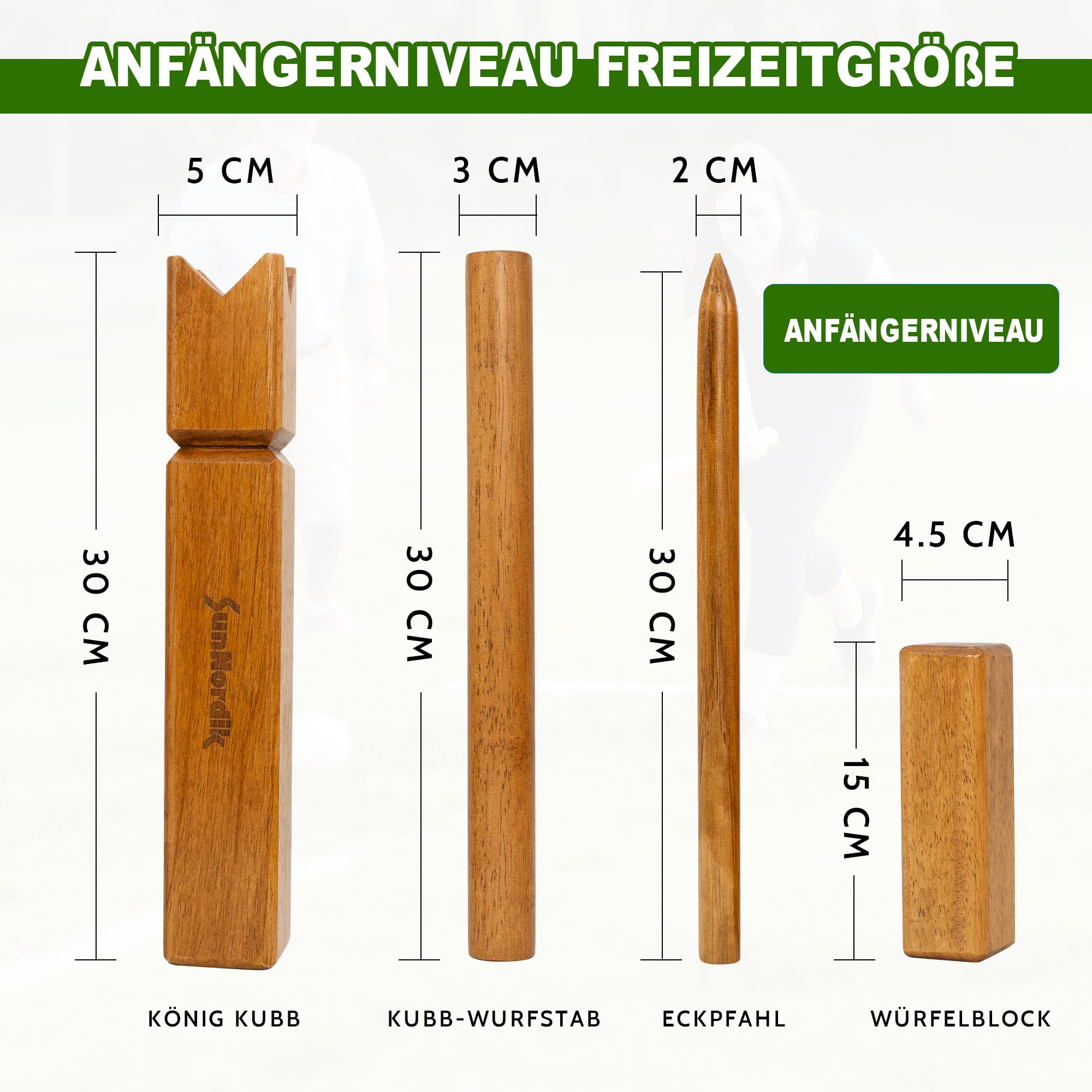 SunNordik Kubb Jeu d'échecs viking suédois en bois d'hévéa de qualité supérieure, avec sac de transport en toile et instructions de jeu (français non garanti), robuste, pour enfants et adultes