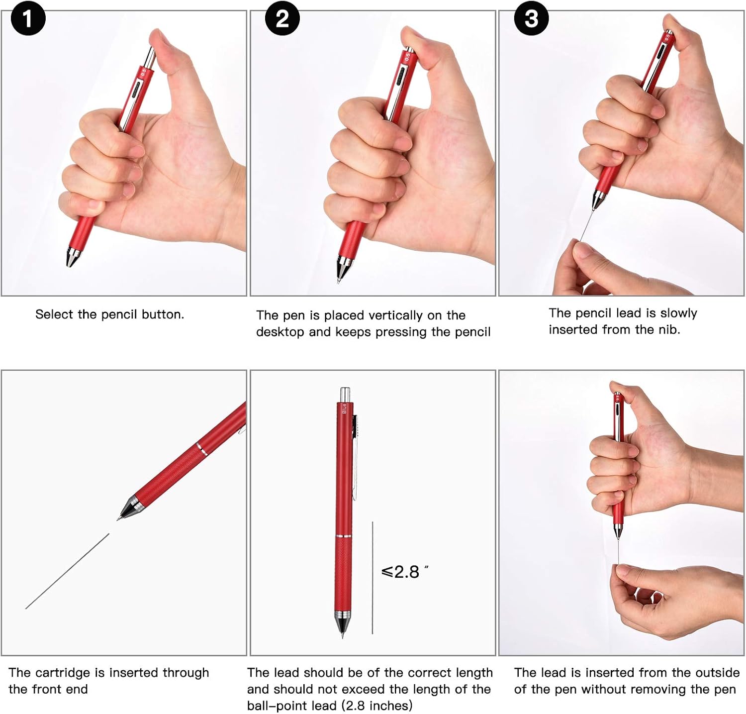 smttw 4-in-1 Multicolour Pen, Metal Cased Multifunction Pen with Black, Blue and Red Ink, Includes 0.5mm Mechanical Pencil - Image 4