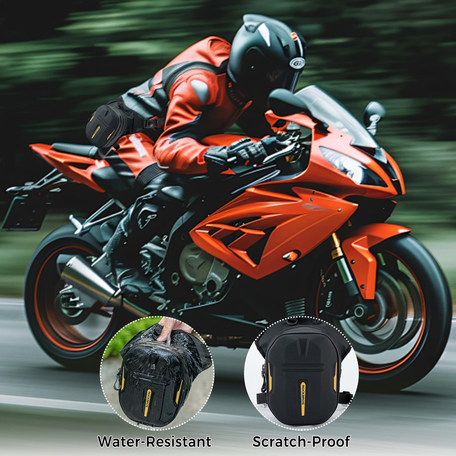 ROCKBROS Borsa Serbatoio per Moto, Marsupio da Gamba per Moto, Fissaggio Magnetico, con Cinghie Regolabili e Rimovibili, Guscio Rigido, Spazio di Stivaggio Espandibile per Motocicletta