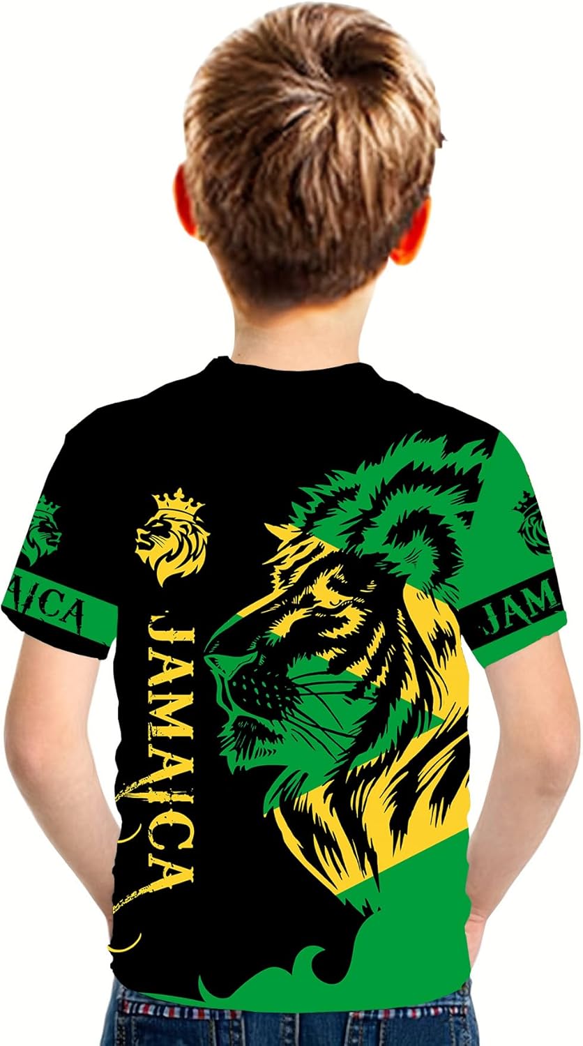 DFZ Boys Jamaica Flag T-Shirt 3D Print Vintage Tee Jamaica Jersey for Children's Top - Image 2