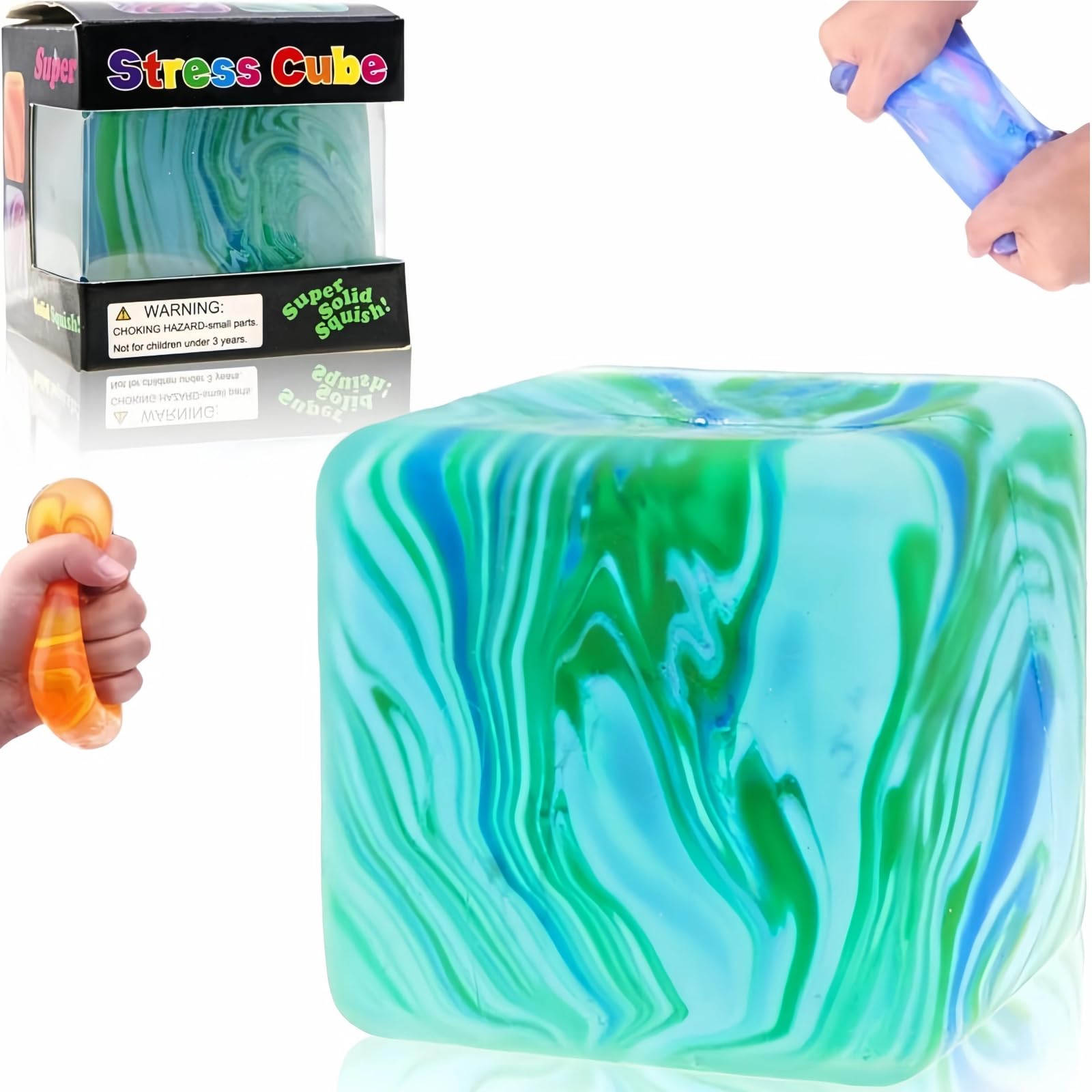 Squishy Stress Cube Toy – 5CM Ice Squeeze Ball, Sensory Toy for Kids, Teens & Adults, Fidget Toy for Stress, Anxiety & Focus (Blue) — view 9