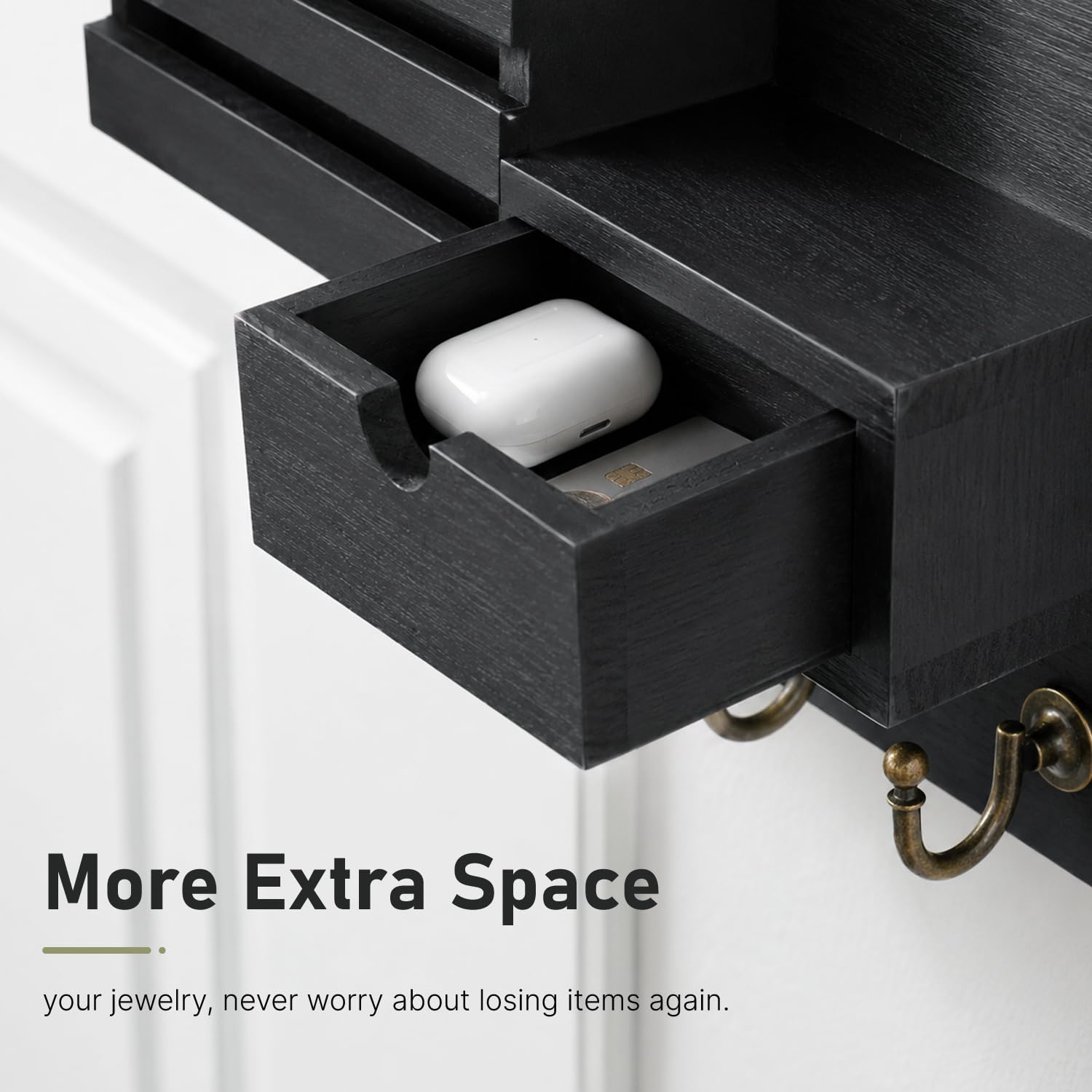 Key Holder Wall Mount - Drawer & 6 Hooks -4