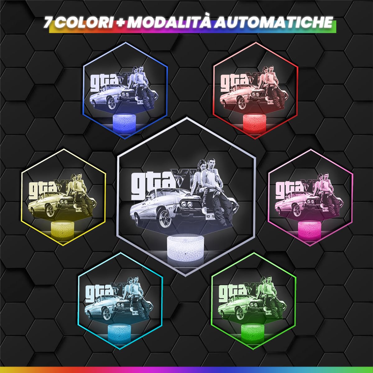 Lampephoto.fr - Lampada 3D G Theft 6 Decorazione bambino Gaming Gamer Videogiochi Idea Regalo Idea Regalo Decorazione Luce Notturna Deco, Idea Regalo Adolescente Originale, Illusione 3D Led Gadget TOP
