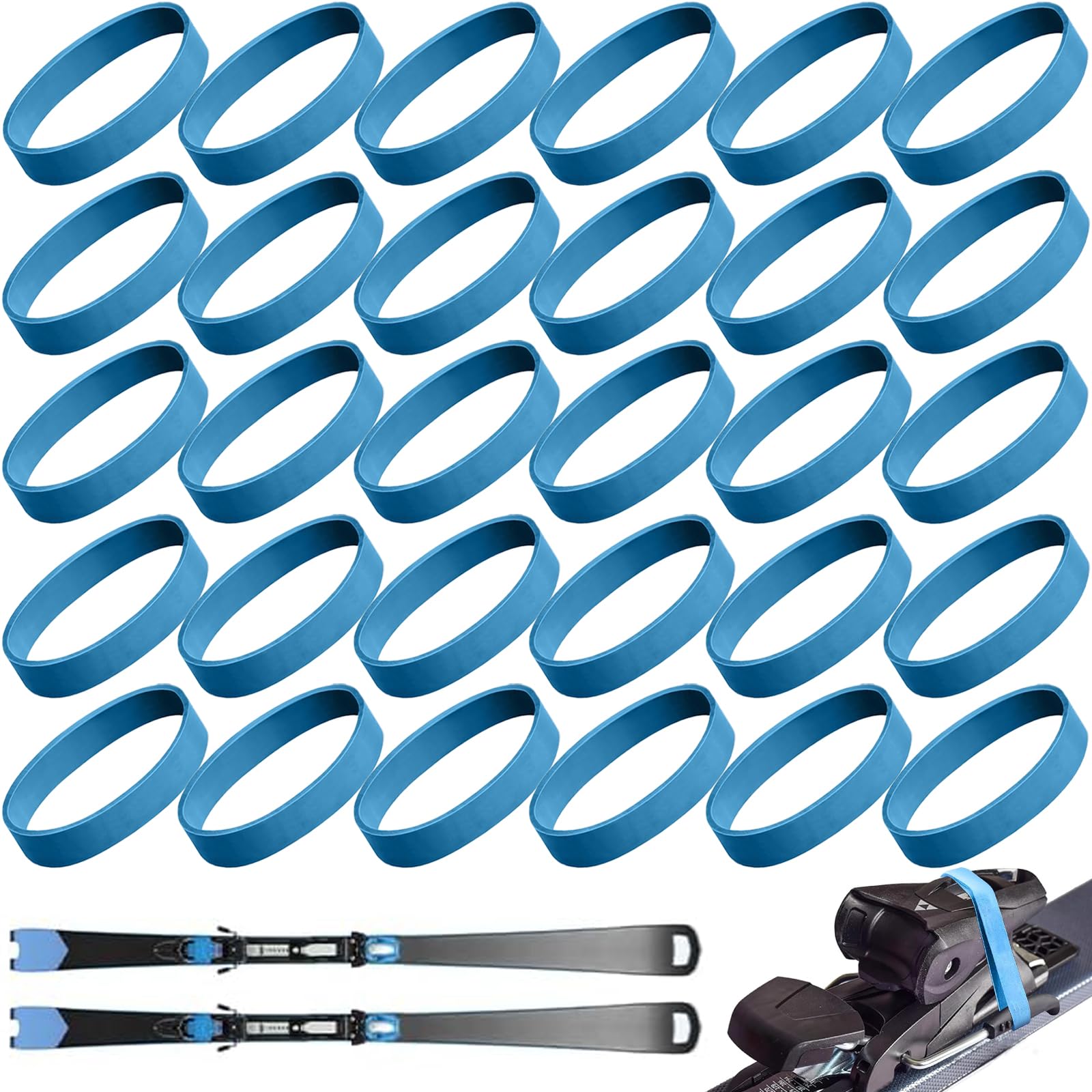 30 Piezas De Goma para Fijaciones De Esquí, Bandas Elásticas De Freno De Esquí, Correa De Fijación De Goma Elástica, Azul Tiras De Freno para Snowboard, para Snowboard Aire Libre,Accesorios Deportes