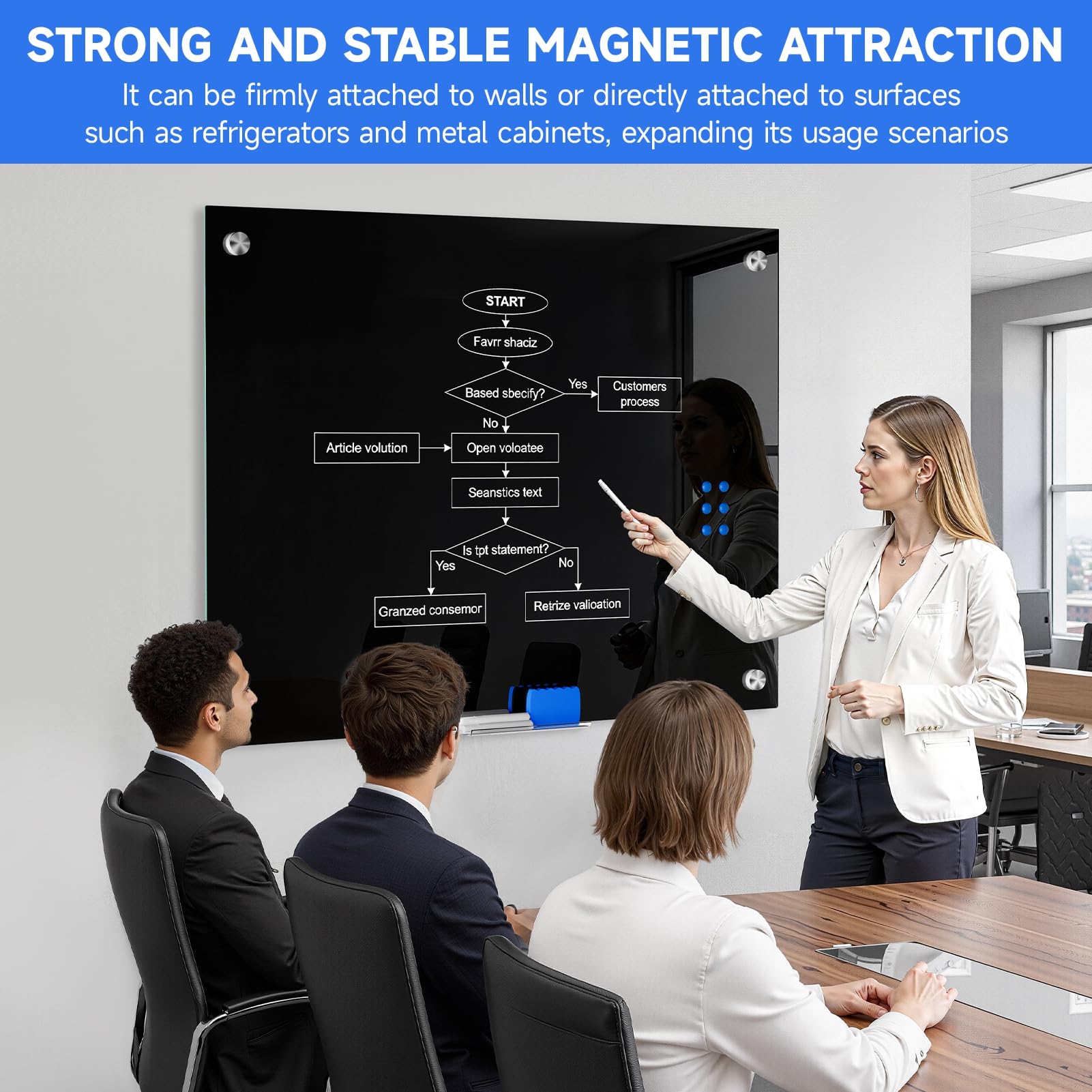 Czarna tablica ze szkła magnetycznego, 61 cm / 89 cm, bezramowa tablica suchościeralna, wisząca pionowa/pozioma, montowana na ścianie tablica ze szkła hartowanego, bez ramy, do domu, biura, kuchni z