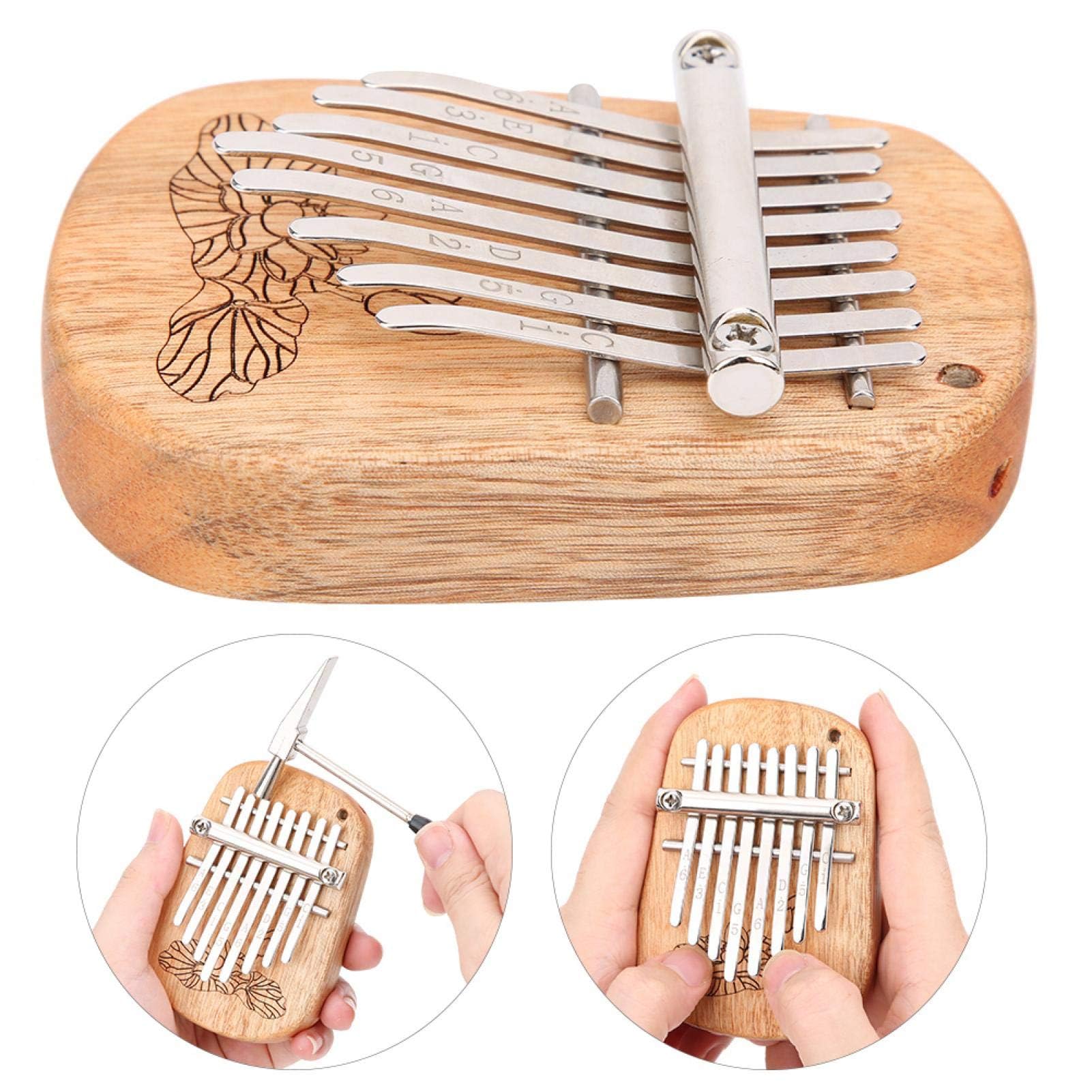 Piano à pouce Kalimba à 8 touches GECKO K-8CA avec mini instrument de percussion en bois de camphre à trou de suspension