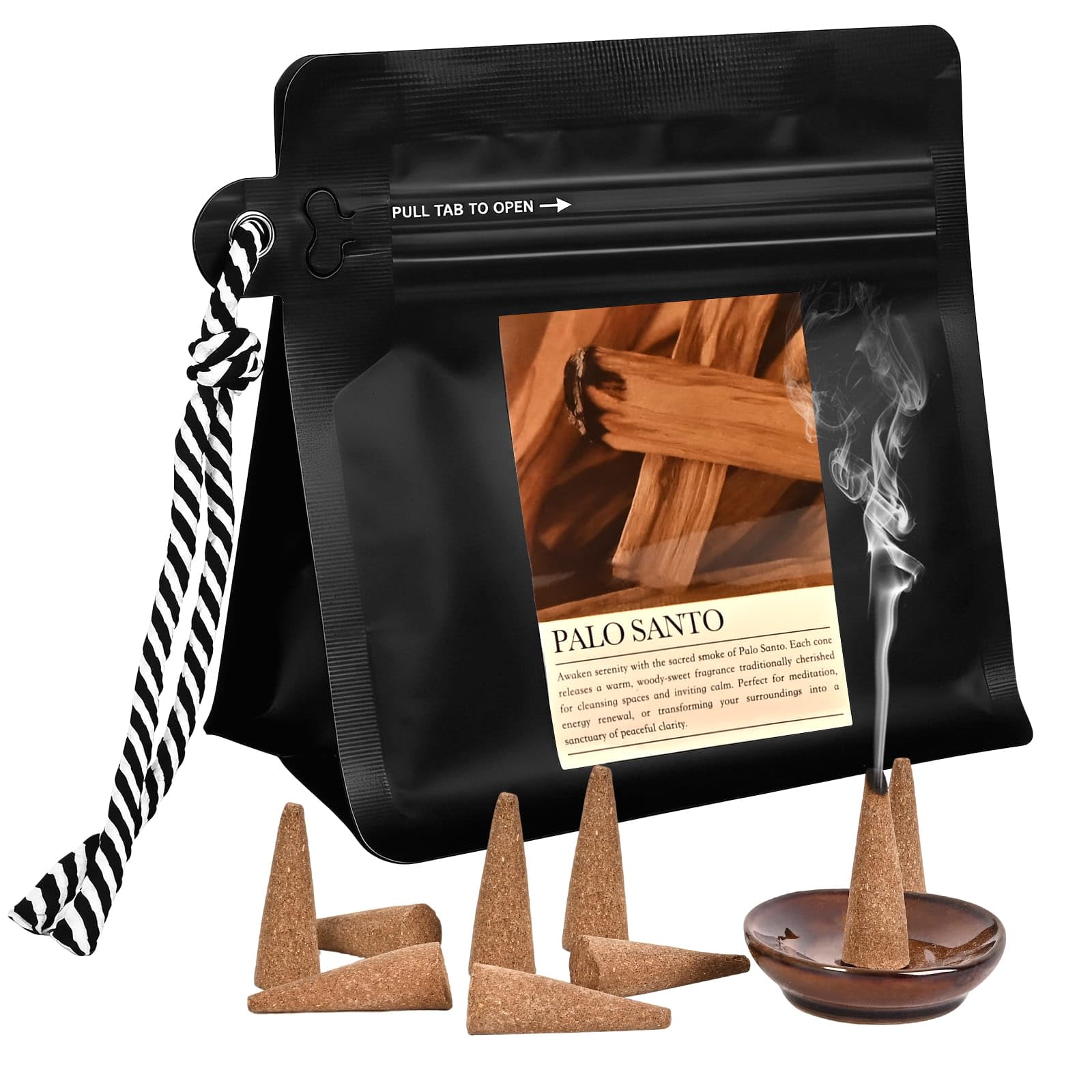 Palo Santo Incense Cones 30 Pcs with Holder - Natural Scent for Meditation & Space Cleansing