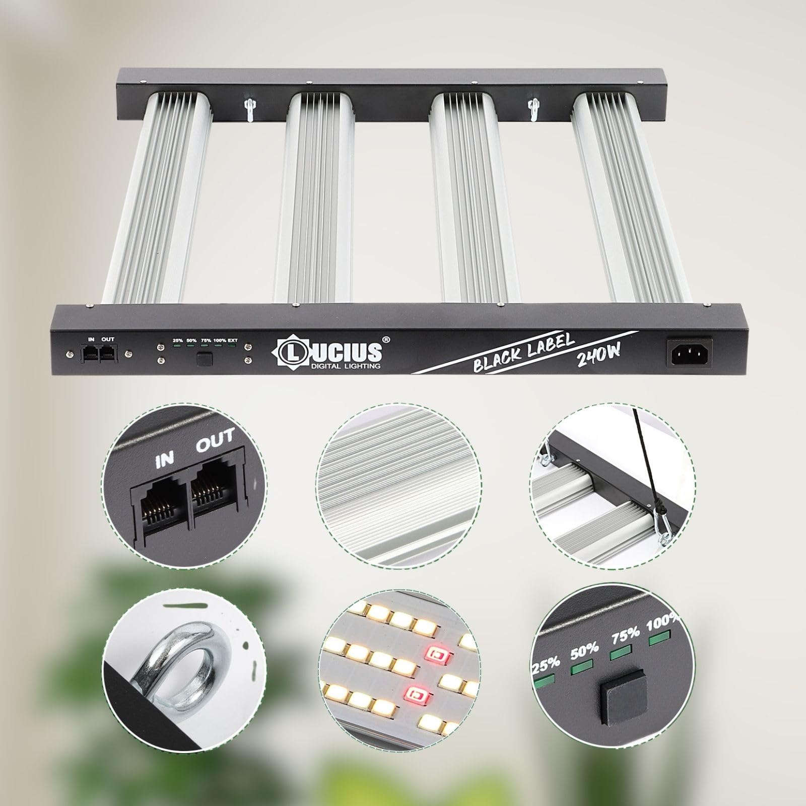 LED 240W - Iluminación Espectro Completo para Cultivar Plantas en Interior - 2.9 µmol/J, Regulable - Panel LED Profesional para Crecimiento y Floración