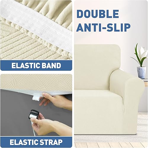 Miniatura 4 de JIVINER Funda súper elástica para sofá biplaza, 1 pieza, jacquard, para sofá de 2 cojines, funda de sofá con cuadros pequeños, funda para sofá