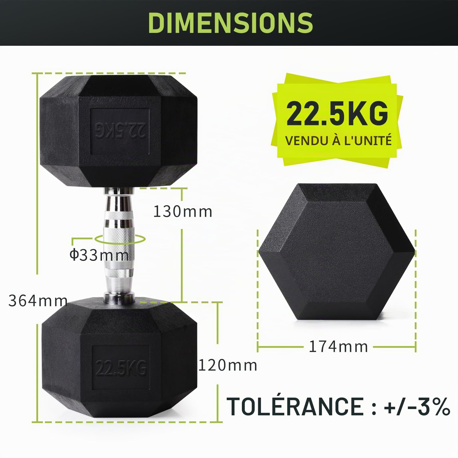 PhysKcal haltères hexagonaux en PVC et fer inodore 2,5 kg~30 kg, poids à main pour la salle de gym à domicile, la musculation et l'entraînement croisé, haltères pour la presse du diable