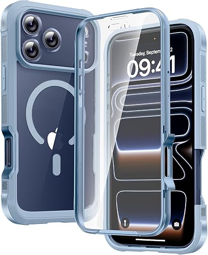 Miniatura 64 de Diaclara Funda magnética diseñada para iPhone Air, protector de pantalla de cuerpo completo, compatible con MagSafe, funda militar a prueba de Azul