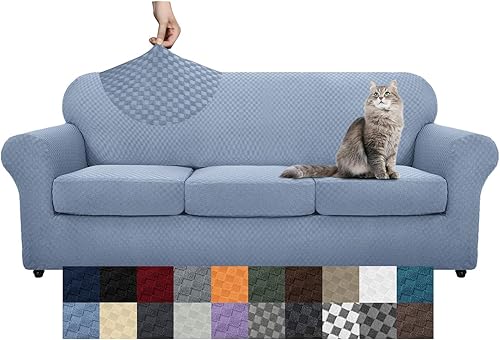 Miniatura 26 de YEMYHOM Últimas Fundas de Sofá a Cuadros de 4 Piezas para Sofá de 3 Cojines Extra Grande de Alta Elasticidad Engrosada Funda de Sofá para Perros