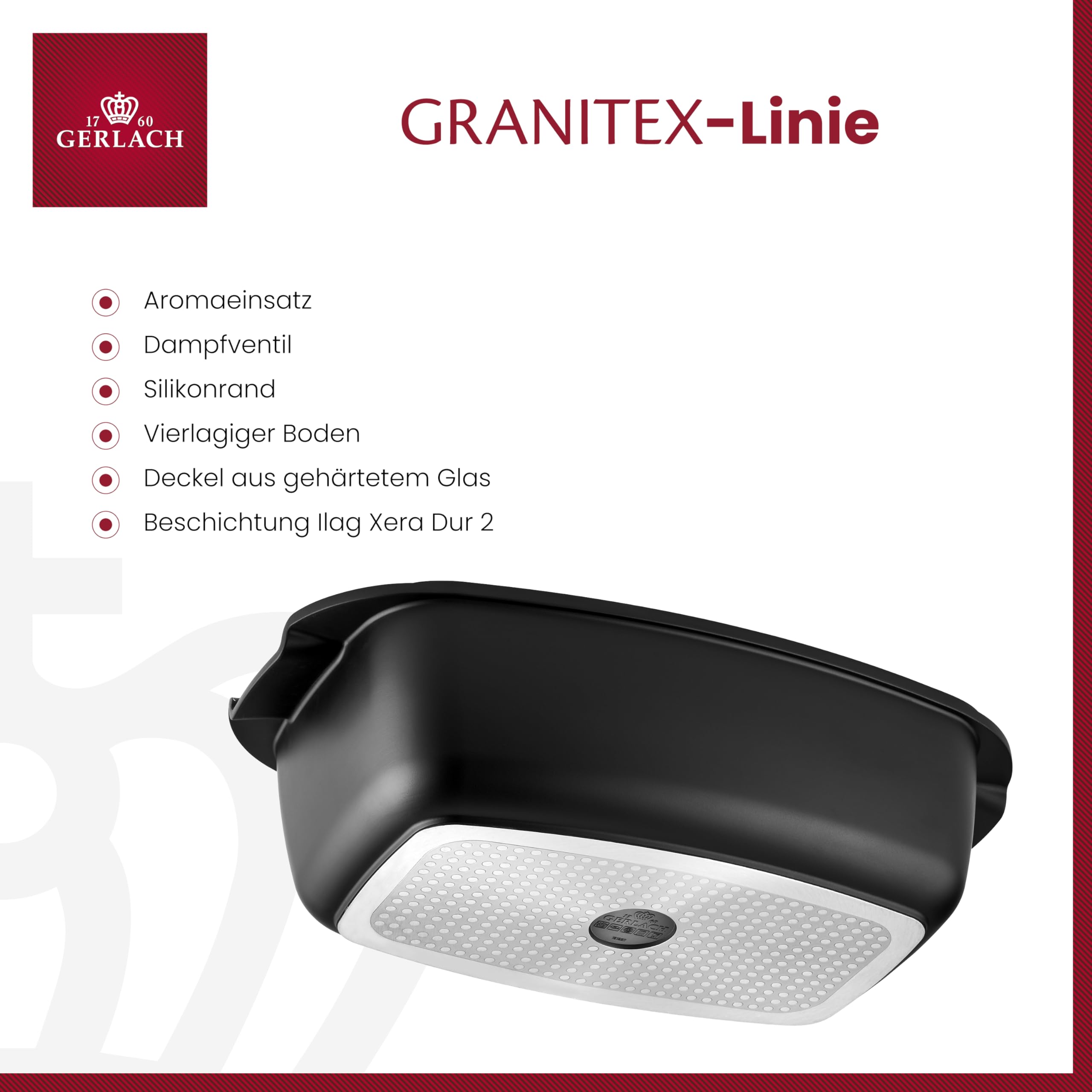 Gerlach Granitex Bräter Mit Deckel Für Induktion Backofen Topf Schmortopf Bratentopf Backofengeeignet Töpfe Pfannen 32 Cm 5,6 L, Sc Schwarz