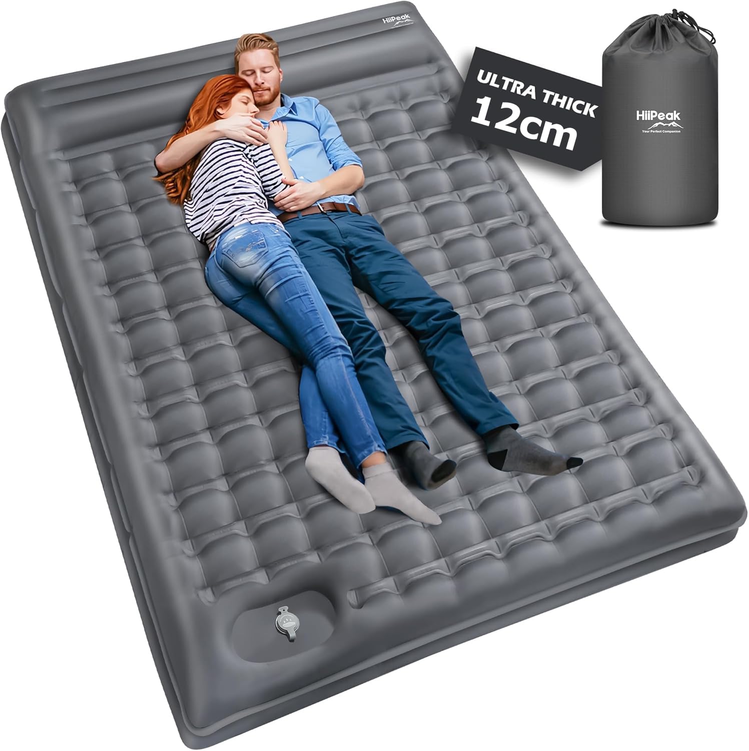 HiiPeak Isomatte hoch Camping luftmatratze mit integrierten kopfkissen Outdoor campingmatte schlafmatte kleines packmass mit Fußpumpe luftzellenmatte aufblasbar