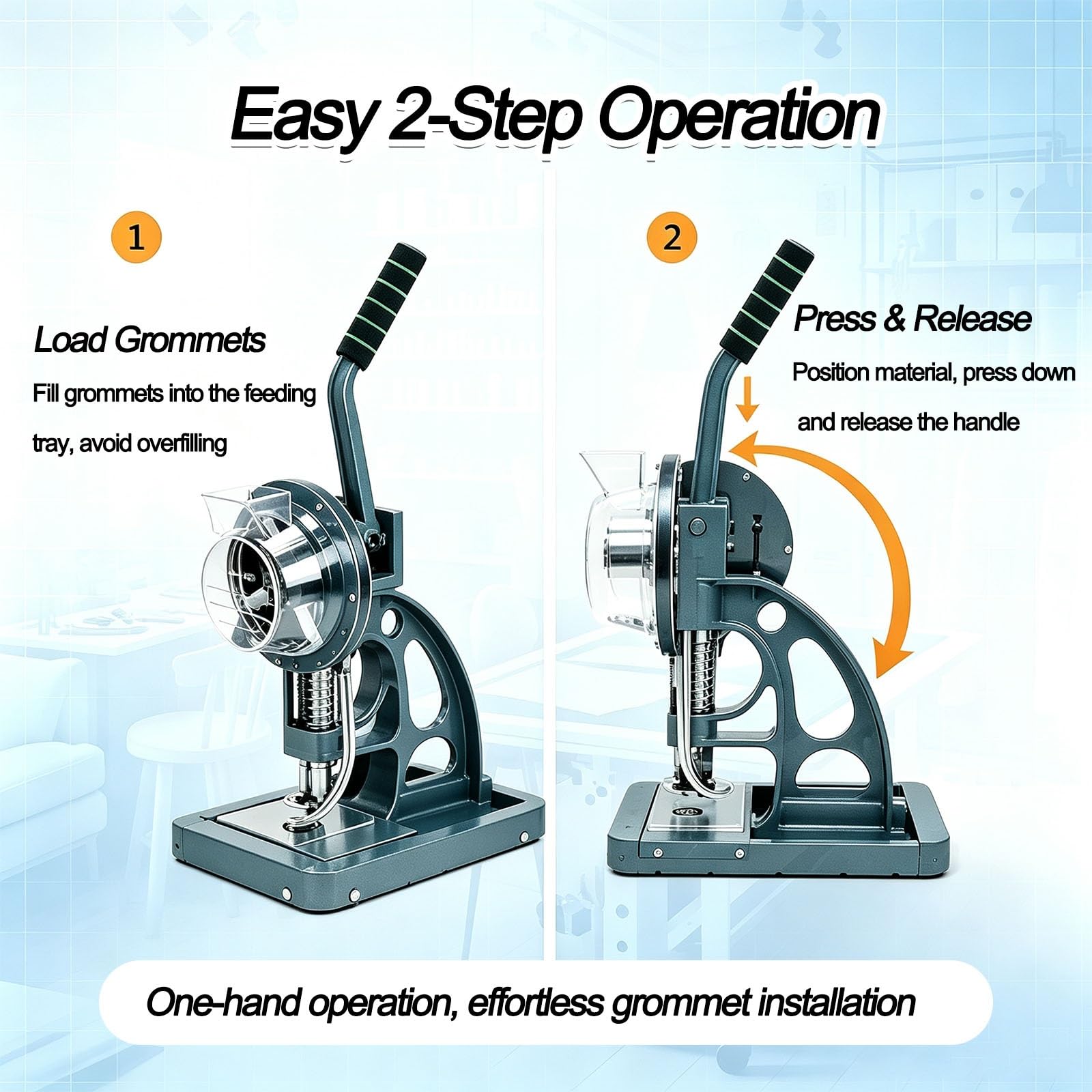 Ösenwerkzeug ohne Bohren, Mobile Ösenpresse | Präzise mobile Ösenmaschine mit Halbautomatik, Magazin-Einzug & Ergonomie-Griff für PVC Stoffe