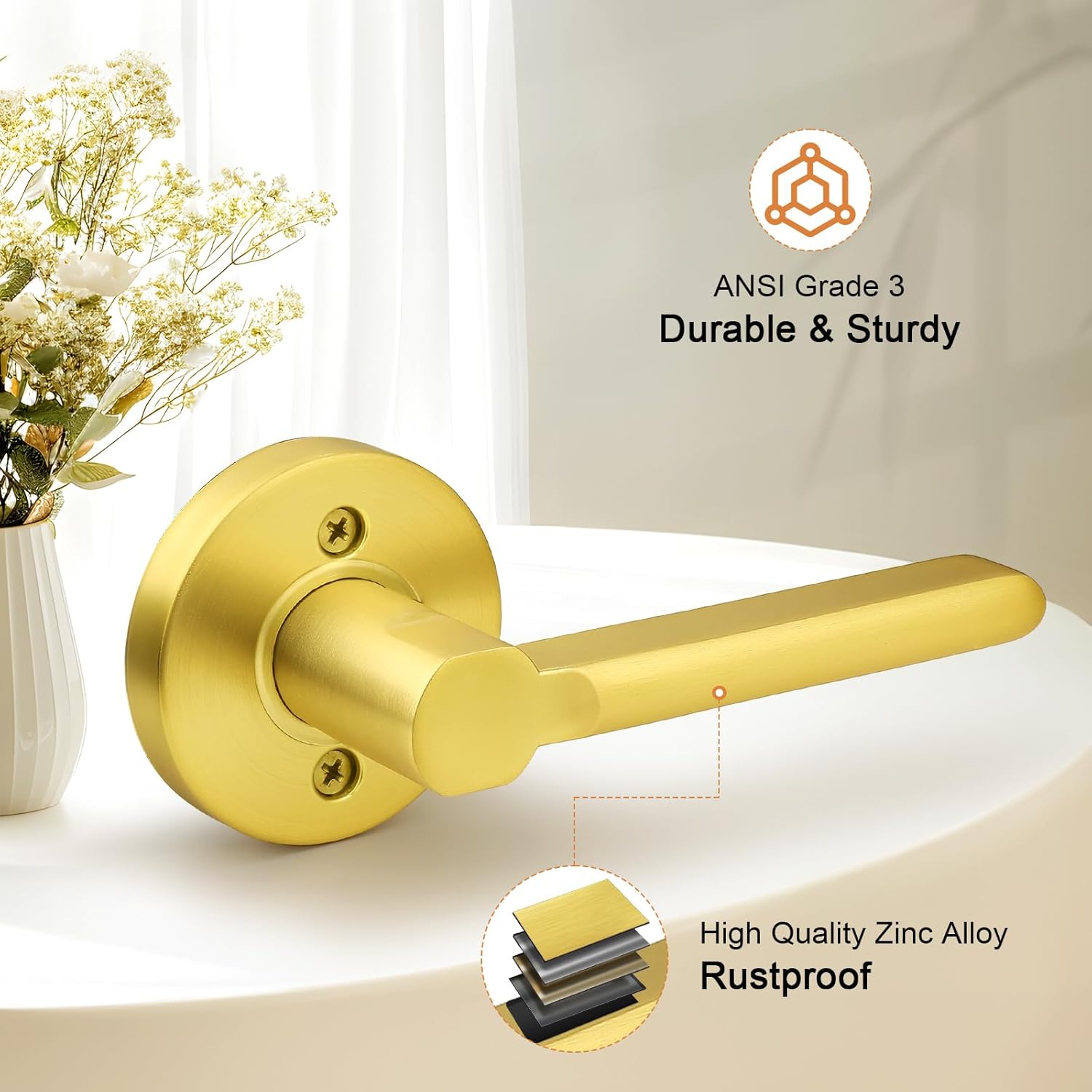 Probrico Brushed Gold Door Handles Interior Dummy Door Handle Lever, French Door Lever Gold Dummy Door Handles Interior, Wave Style Reversible, 2 Pack