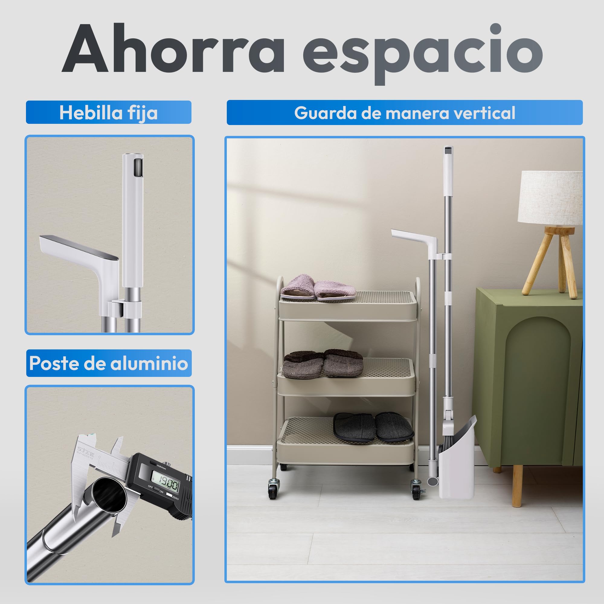 JUPPLIES Escoba y Recogedor Plegable 3 en 1 con Cepillo Extraíble y Limpiacristales Oculto - Mango Telescópico de 126 cm y Rotación de 180º - Limpieza del Hogar Oficina