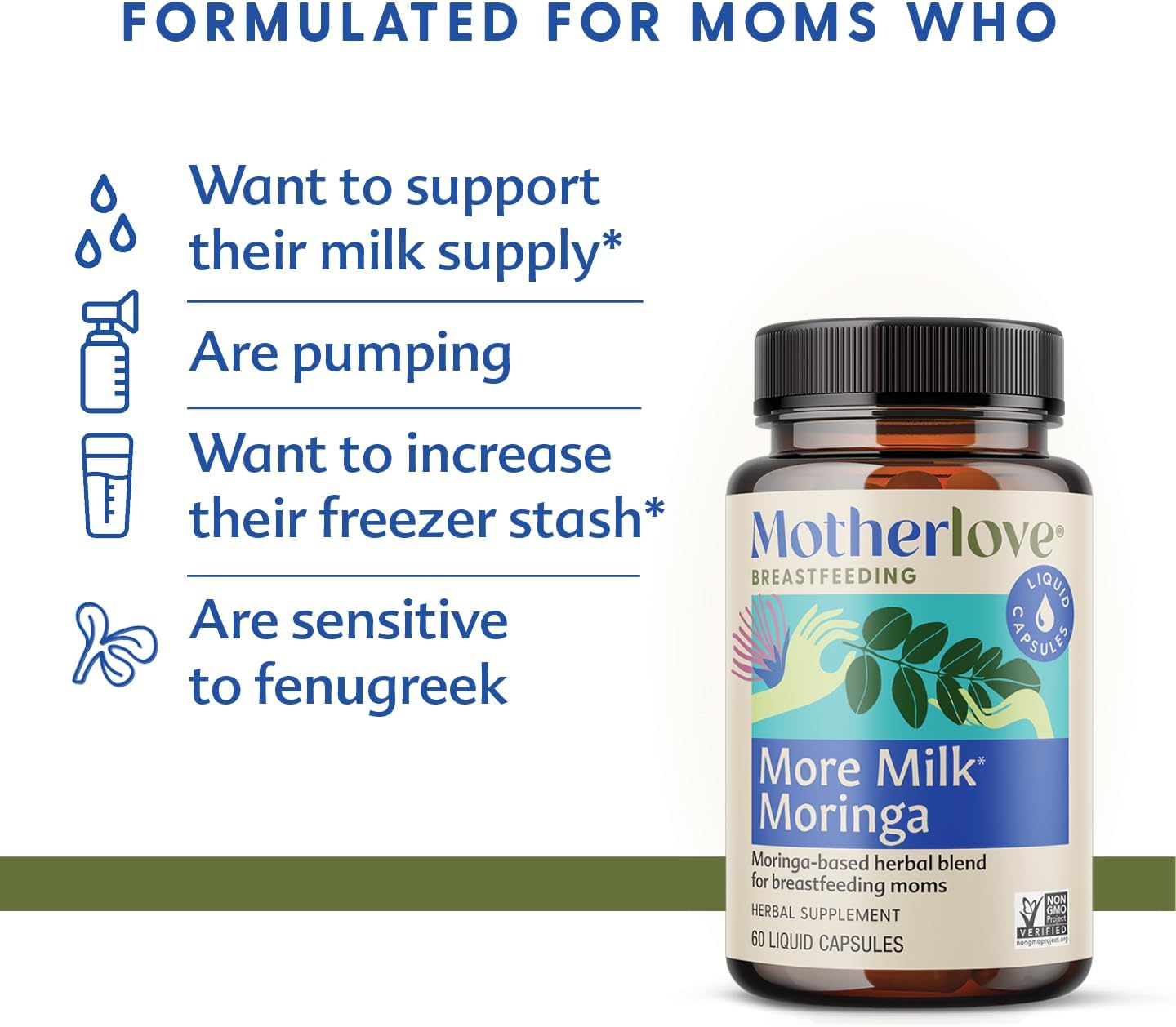 Motherlove More Milk Moringa (270 Liquid caps) Moringa-Based Lactation Supplement to Support Breast Milk Supply—Non-GMO, Organic Herbs, Vegan, Kosher