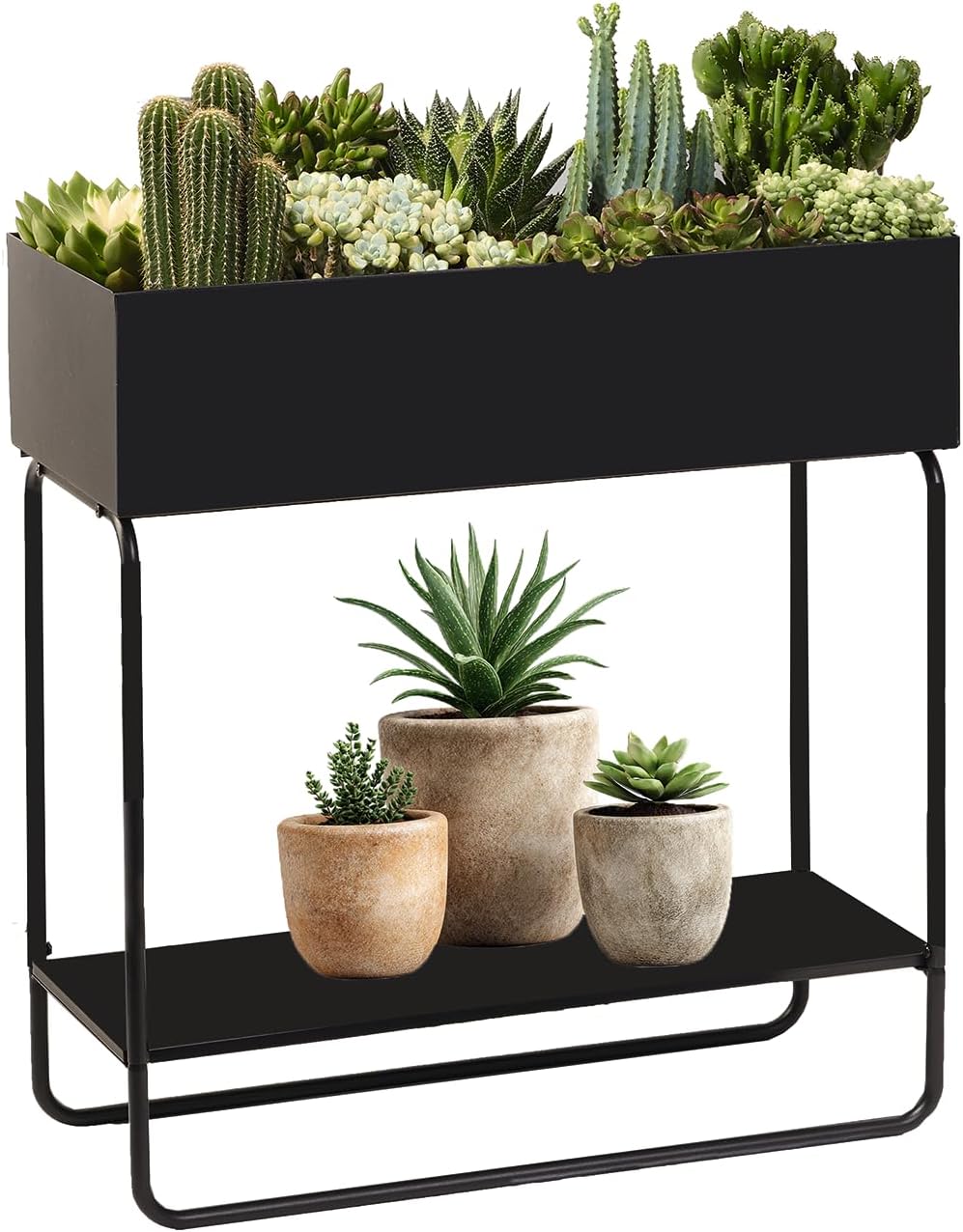 Metal Raised Garden Bed, 23.6W x 9.8D x 25.6H inches, with Storage Shelf, Powder Coated Planter Box, Floor Standing, Indoor and Outdoor