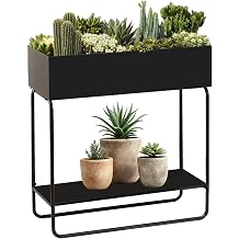 Mofesun Metal Raised Garden Bed, 23.6W x 9.8D x 25.6H inches, with Storage Shelf, Powder Coated Planter Box, Floor Standing, Indoor and Outdoor