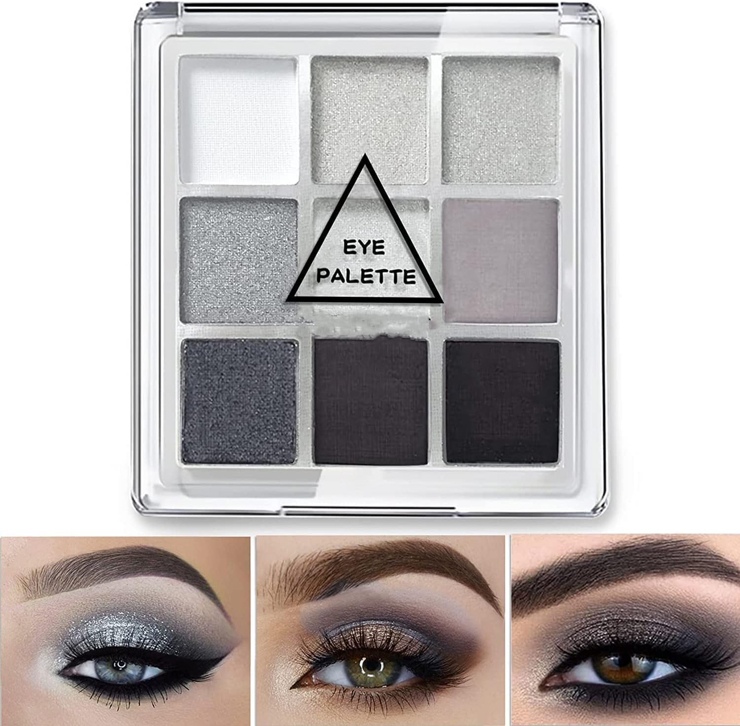 AzoneeBlack Grey Silver Smokey Eyeshadow Palette 9 Colors Cool Toned Matte Glitter Eyeshadow Palette Longlasting Waterproof Smoky Eye Shadow for Girls and Women (Set 1, Black Grey Silver)