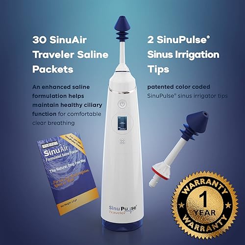 Miniatura 2 de SinuPulse Traveler con 30 paquetes Sinuair – Sistema de enjuague nasal pulsante inalámbrico de riego nasal, limpiador de ahorro de espacio y máquina