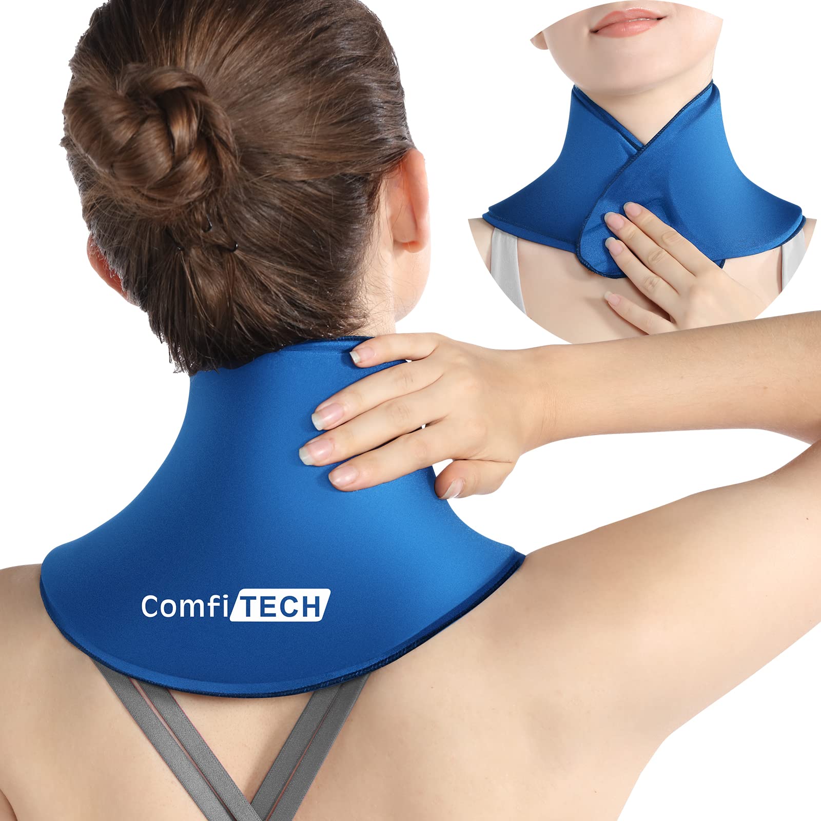 Photo 1 of ComfiTECH Neck Ice Pack Wrap Gel Reusable Ice Packs for Neck Pain Relief, Cervical Cold Compress Ice Pack for Sports Injuries, Swelling, Office Neck Pressure and Cervical Surgery Recovery (Blue)