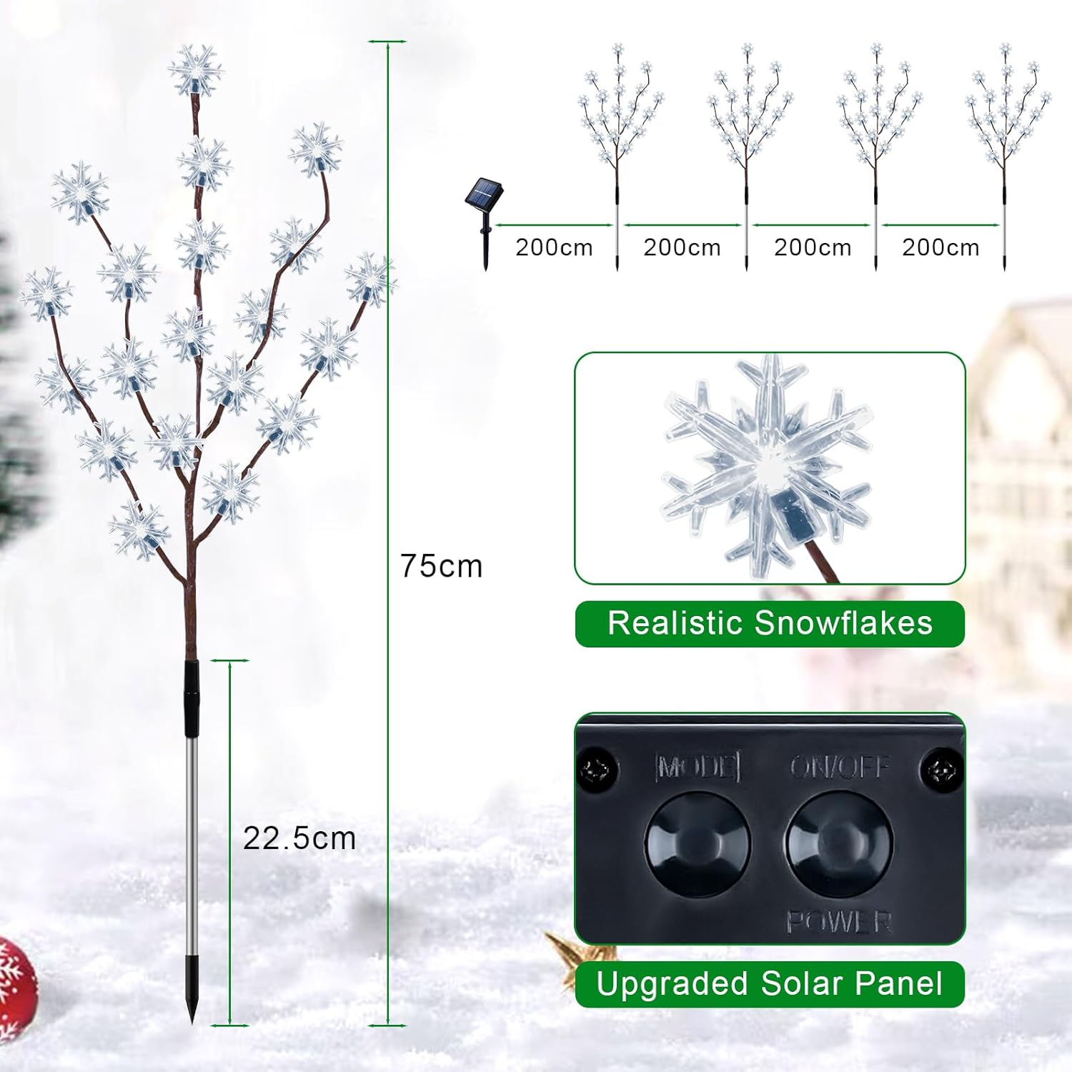 Detaily vločkových svetiel a LED