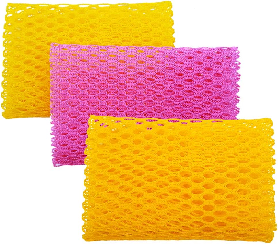 Olivia tree Innovative Dish Washing Net Cloth/Scourer, Quick Dry Perfect Scrubber for Washing Dish - 11 by 11 inches - (Yellow & Pink/ 3 Pcs/Yellow & Pink 2 Pcs)