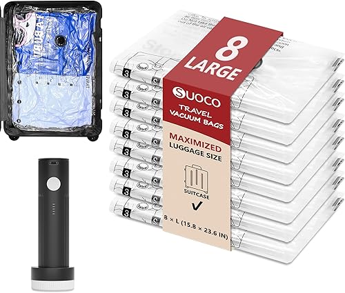 Miniatura 9 de Paquete de 18 bolsas de almacenamiento al vacío de viaje para ropa con bomba eléctrica recargable, cubos de embalaje de compresión para maletas de