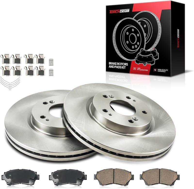 Kit de pastilhas e discos de freio dianteiros Torchbeam para Toyota Camry, Sienna, Avalon e Lexus ES300 – 2 discos e 4 pastilhas