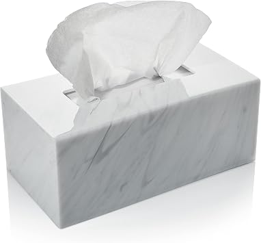 Acrylic Tissue Box Holder, Rectangle Dispenser for Facial Tissues, Napkins, and Dryer Sheets. Perfect for Bathrooms, Desks, Countertops, Vanities, Bedrooms, and Nightstands Rectangle, Marble