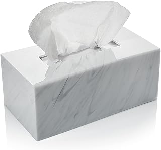 Acrylic Tissue Box Holder, Clear Tissue Box Dispenser for Facial Tissue, Napkins, Dryer Sheets. Perfect Cover for Bathroom, Desks, Countertops, Vanity, Bedroom, Night Stands (Rectangle, Marble)