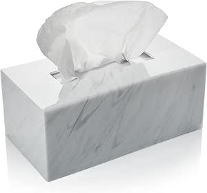 Taschentuchbox aus Acryl, transparent, für Taschentücher, Servietten, Trocknerblätter, perfekte Abdeckung für Badezimmer, Schreibtisch, Arbeitsplatte, Schminktisch, Nachttisch (Rechteckig, Marmor)