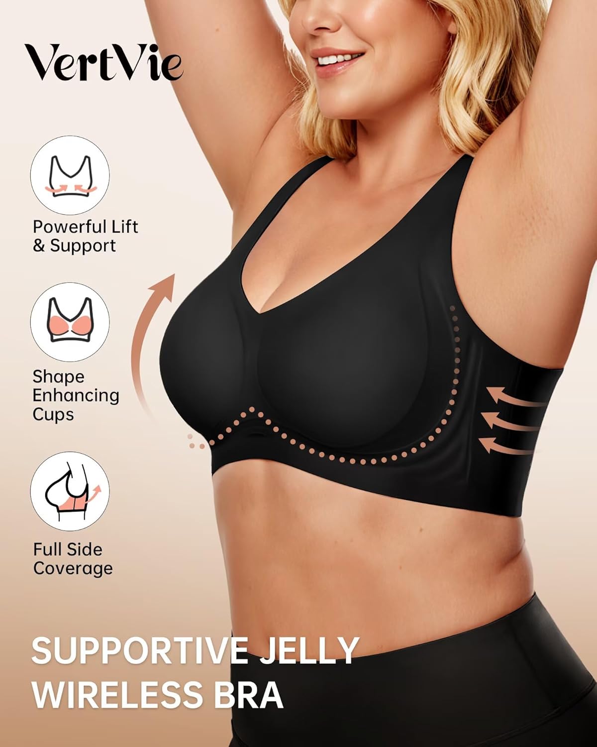 Vertvie Womens Jelly Wireless Bras Seamless T-Shirt Bra No Underwire Full Coverage Pullover Bralettes Supportive Sports Bras - Image 3