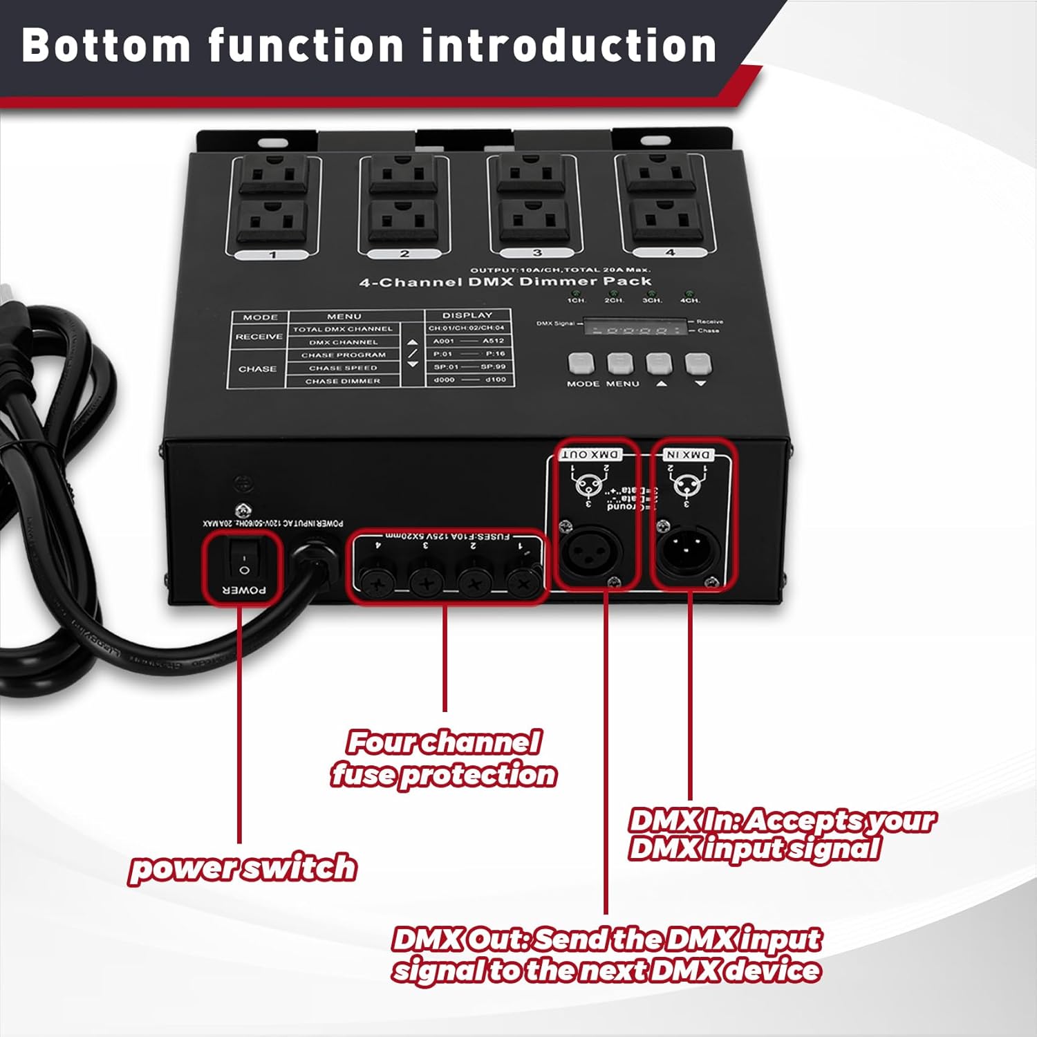 Vikua Dmx Dimmer Pack with Dmx 4-Channel Dmx512 Dimmer Pack Suitable for Stage Lighting Control